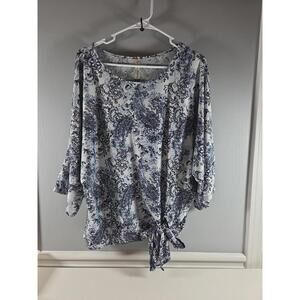 PerSeption Concept Women's Blouse Tie Side Blue Paisley XL Work Casual